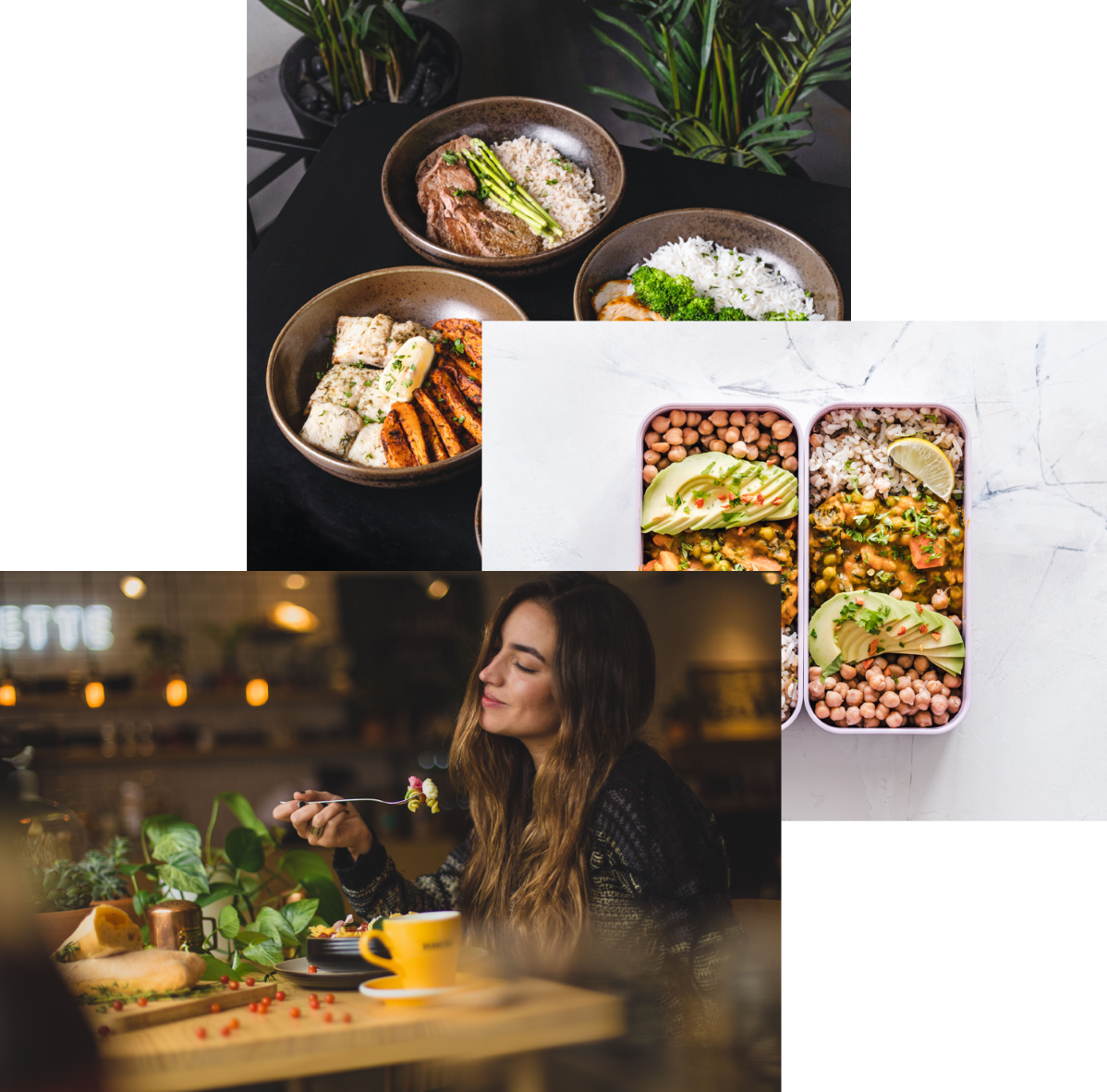 Women enjoying food,meals in sotrage container,and food bowls on a table